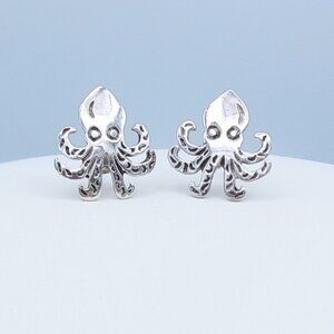 Vintage 925 Sterling Silver Octopus Post Earrings - SIGNED